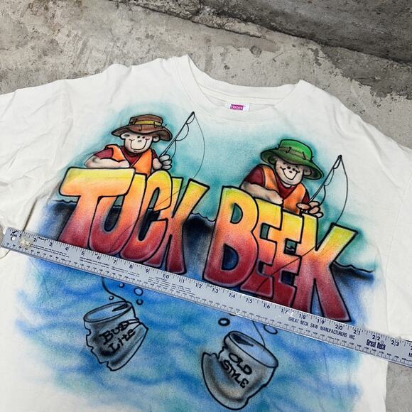 Vintage 80s Beer Tuck Beek Fishing T Shirt Mens Large Parody Funny Size Xl - Picture 5 of 6